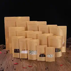 Sacos de Papel com Visor - Stand Up Pouch Kraft Fosco com Zip Lock (Pacote com 50 Unidades) (9x14cm)