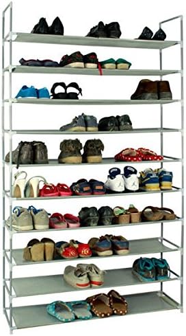 KIKIONLIFEGrey 5 8 10 Tiers Shoe Rack 25 40 50 Pairs Non-woven Fabric Shoe Tower Storage Organizer Cabinet (10 tiers)