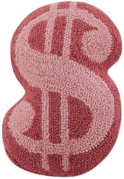 Peking Handicraft Dollar Sign Shaped, Hook Pillow, Wool and Poly Velvet