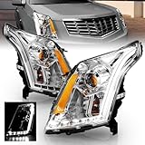 AmeriLite Chrome Projector Replacement Headlights Plank LED Bar Set for 2010-2016 Cadillac SRX Halogen Bulb Version only - Passenger and Driver Side