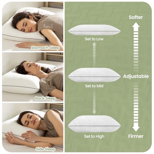 Image of Cooling Pillow Queen Size Set of 4, Shredded Gel Memory Foam Firm Side Sleeper Pillow for Body Align, Ultra Neck Pain Relief, Adjustable Cool Bed Pillow for Hot, Back, Stomach Sleepers, CertiPUR-US