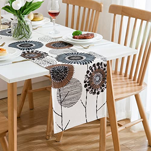 Camino de Mesa Moderno Sala Camino de Mesa Marrón Negro Gris Girasol Arte Resumen Primavera Verano Camino de Mesa Decoración Mesa de Comedor Lino Mantel para Vacaciones De Fiesta de Boda 33 x 183 CM
