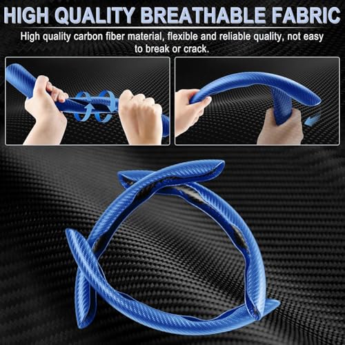 Image of Amiss 3pcs Carbon Fiber Anti-Skid Steering Wheel Cover, Waterproof & Segmented Butterfly Design, Universal 99% Vehicle Wheel Cover Protector, Car Interior Accessories, Blue
