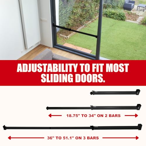 SECURITYMAN Sliding Door Security Bar-Child Proof Sliding Door Lock Bar with Anti Lift Lock - Fits Most Doors & Windows - Adjustable Patio Door Security Bar (18.75"- 51.1") Black