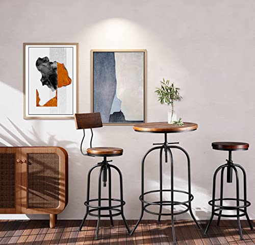 Lokkhan Industrial Bar Table-37.4 Inch-45.3 Inch Tall-Swivel Adjustable Bar Height Bistro Pub Table-23.7 Inch Round Wood Top Metal Base (Black/Brown) #TOP4