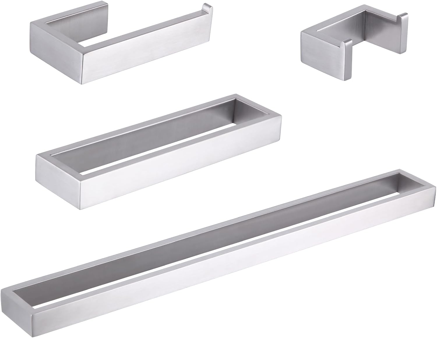 GERZWY Contemporary Stainless Steel Wall Mounted 4-Piece Bathroom Hardware Set - Towel Bar Towel Rings Toilet Paper Holder Towel Hooks, Brushed Finish HG1708-4LS