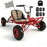 Adult & Kids Gas Go Kart, Up to 28MPH, Pull Start + Kill Switch, Hydraulic Disc Brake, 4-Wheel Independent Suspension, 6" All-Terrain Tires, Off-Road Kart for Backyard & Private Property Trails（Red）