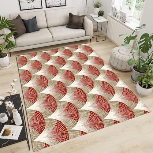 Moquette pour chambre douce à motifs géométriques ondulés rouge - 2