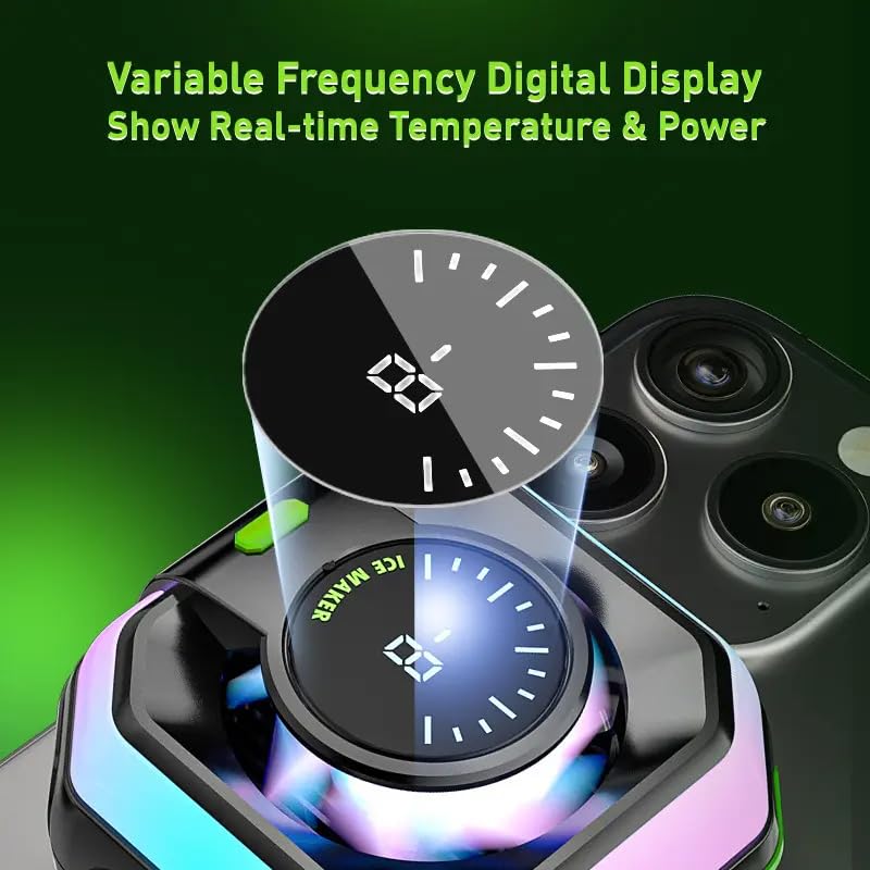 Image of Cubonic Frostrix Instant Frost Mobile Cooler with AI Cooling Mode, Real-Time Temperature Display, 1 Button Control, RGB Lighting, Magnetic /Clip Mount /Metal Plate, Ultra-Quiet Fan for Phone /Tablet