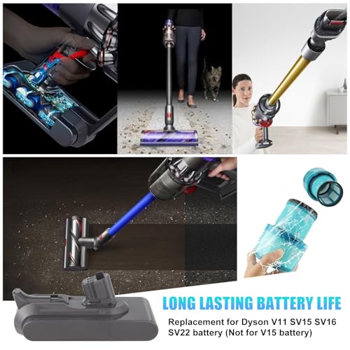 Mozzoom Akku als Ersatz für Dyson V11 Kompatibel mit V11/SV15/SV16/SV22 Handstaubsaugern, 25.2V 3900mAh (klickbares Installationssystem)