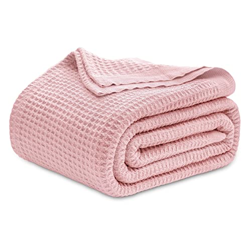 Bedsure 100% Cotton Blankets Queen Size For Bed - 405Gsm Waffle Weave Blankets For Summer, Cozy And Warm, Pink Soft Lightweight Woven Blankets For All Seasons, 90X90 Inches #TOP5