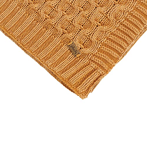 Image of Pluchi Kelly Knit Cotton Knitted Textured All Season AC Throw Blanket for Sofa (Luxurious,125cm X 150cm, 49 x 59 Inches) (Mustard)