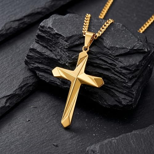 Image of Midari Gold Cross Necklace for Men 18K Gold Cross Pendant Minimalist Faith Necklace Christian Pendant Religious Gift
