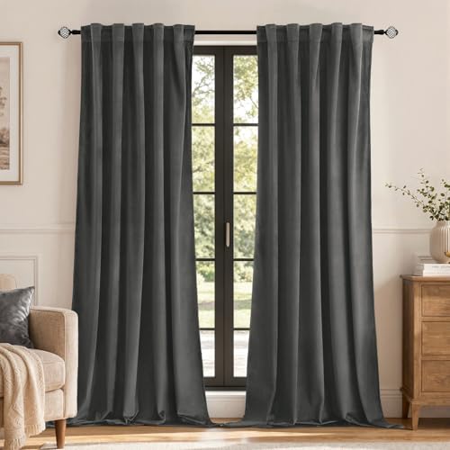 Image of MIULEE Velvet Curtains 52x96 inches 2 Panels Gray Blackout Curtains | Luxury, Bedroom Living Room, Thermal Insulated, Super Soft Window Drapes, Rod Pocket & Back Tab
