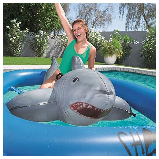 Bestway H2Ogo! Tidal Wave Shark Pool Lake - Flotador Inflable Para Fiesta De Verano (3 M, Con Asas Resistentes, Color Azul Y Gris