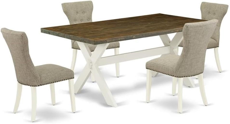 East West Furniture X077GA235-5 5 Piece Kitchen Table & Chairs Set Includes a Rectangle Dining Room Table with X-Legs and 4 Doeskin Linen Fabric Parsons Chairs, 40x72 Inch, Multi-Color