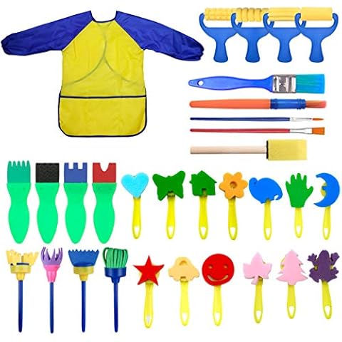 Set de Pinceles de Esponja para Niños NATUCE, 31 Piezas con Delantal Impermeable Cover