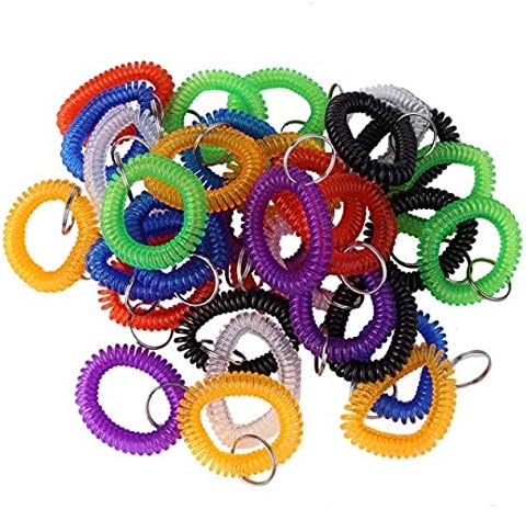SMIN 35 Pcs Assorted Color Stretchable Plastic Bracelet Wrist Coil Wrist Band Key Ring Chain Holder Tag (35PCS-7 Mixed Color)