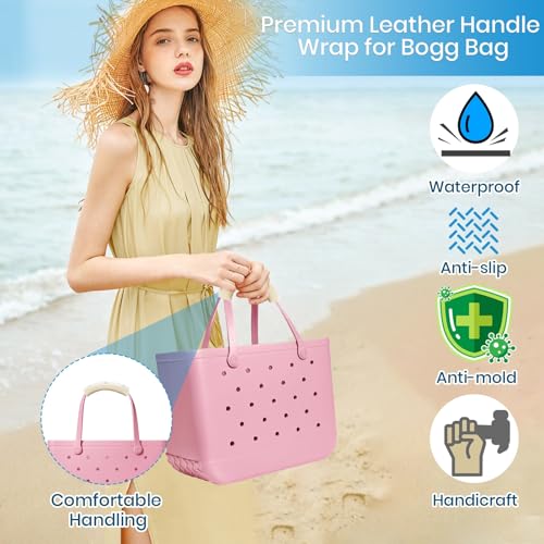 Image of Strap Wrap for Bogg Bag Accessories, Adjustable Crossbody Shoulder Straps with Rustproof Metal Connectors, Premium Non-slip Leather Handle Wrap for XL Medium Small Bog Bag Beach Rubber Tote Bag, Set A