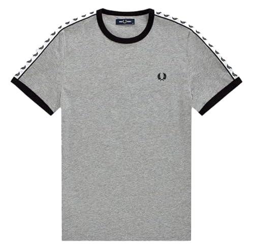 Fred Perry Mens Unisex Taped Ringer T Shirt 100% Cotton Steel Marl Grey Size L - Large