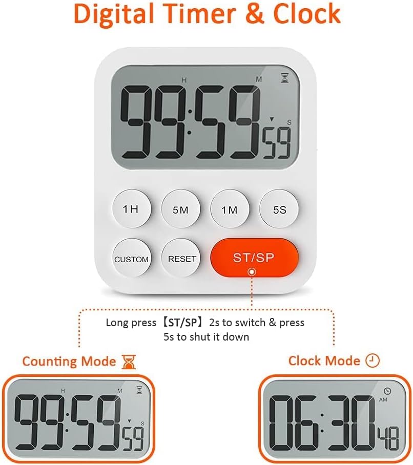 LIORQUE Digital Kitchen Timer showing Countup Mode and Clock Mode displays
