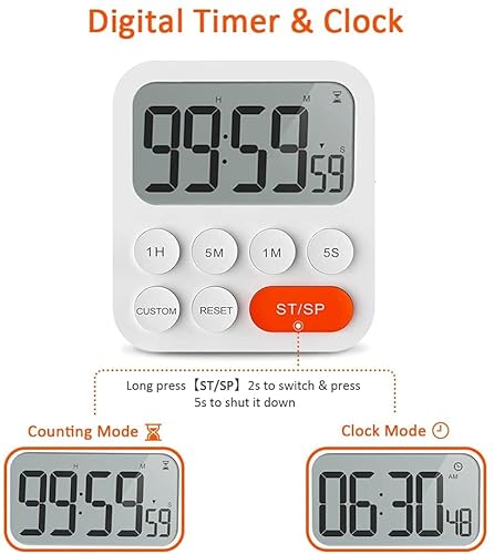 Liorque Kitchen Timer For Cooking, Magnetic Timer Clock With Large Lcd Display, 3 Levels Volume, Shortcut Setting, Digital Timer For Kids Classroom Teacher (Battery Included) #TOP2