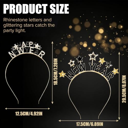 2 Pack Happy New Year Star Headbands for Women, New Years Eve Party Hair Bands, Festive Holiday Hair Accessories Gifts - Image 4