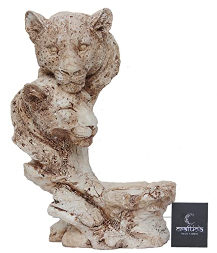 Image of Resin Lion Face Statue with Tealight Candle Holder Tiger Modern Art Feng Shui Showpiece (19X11X28 cm, Off White)