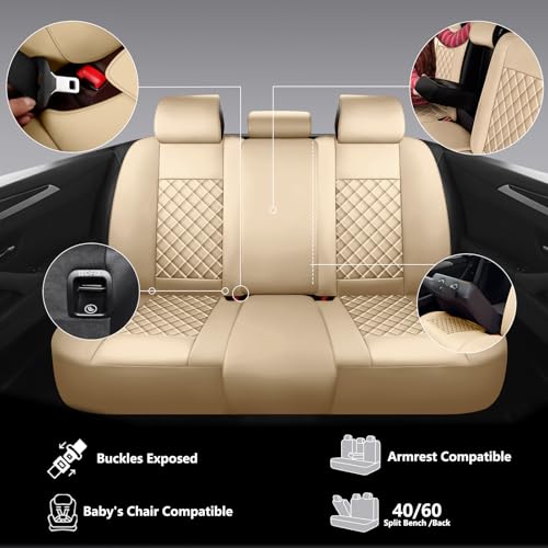 WENNFOUR Full Coverage Leather Car Seat Covers Full Set,Waterproof Seat Covers for Cars,SUVs Trucks, Car Seat Cushion,Car Seat Protector with 5 Seats (Beige, Full Set(Front and Rear-5 Seats)) — view 5