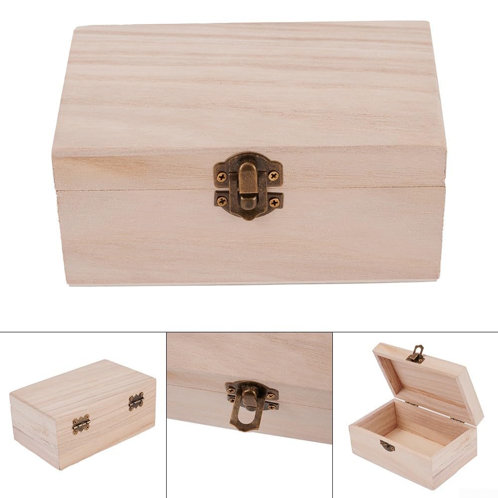 Jonikuper Wooden Box,Crafty Wooden Hinged Storage Boxes,Unfinished Wooden Keeper Box,With Hinges And Latch,For Storage, Keepsake Boxes, Wedding Or Christening Boxes(M)