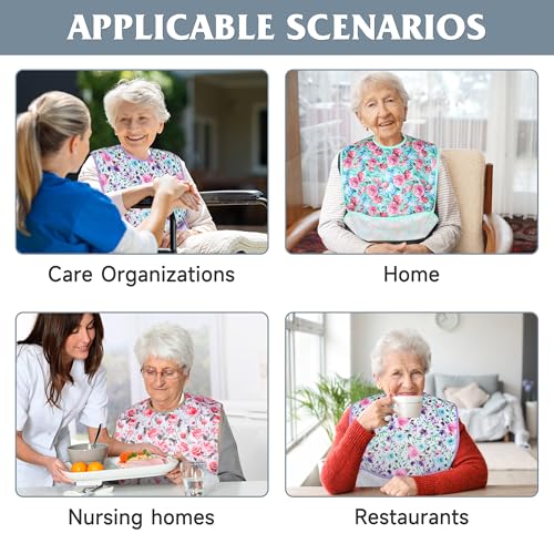 Barklincharm 4 Pack Adult Bibs for Women, Reusable Waterproof Large Feeding Adult Bibs, Eating Cloth for Elderly Seniors and Disabled