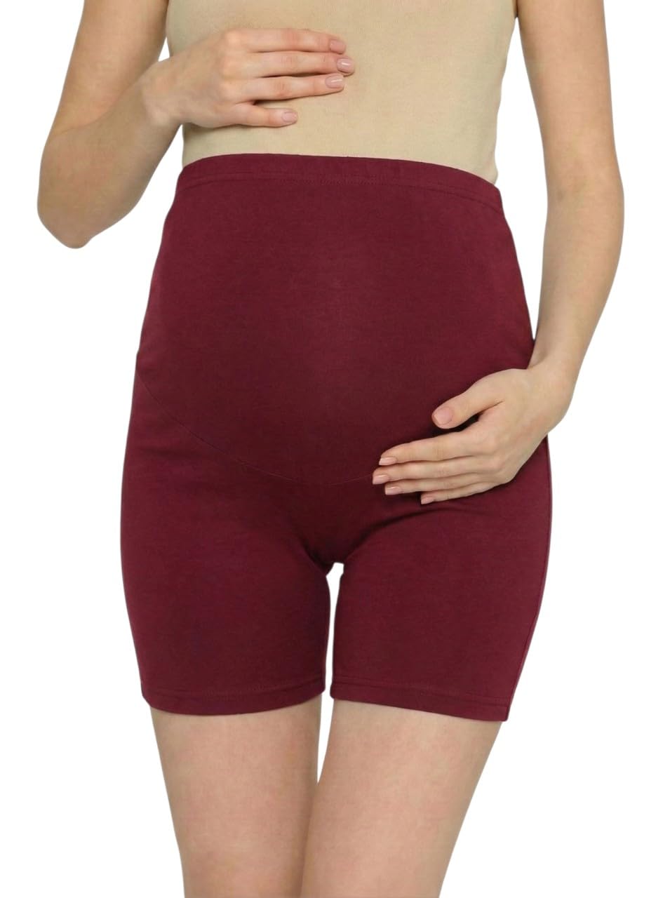 Women's High Waist & Mid-Thigh Cotton Lycra Maternity Shorts|Pregnancy Panty|Maternity Panties Over The Belly for The Pre & Post Pregnancy-image-41