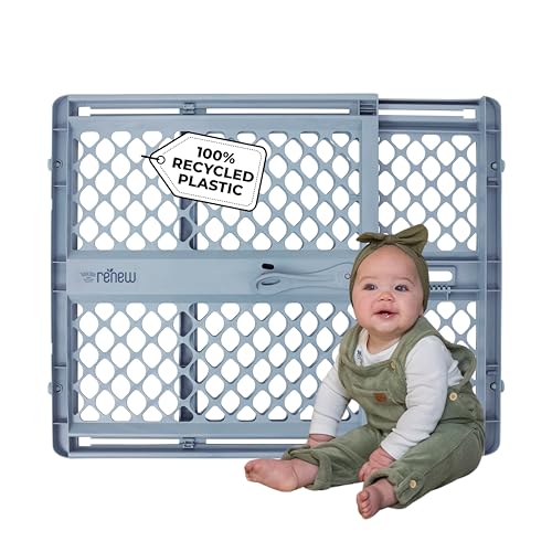 Image of Toddleroo by North States - Renew 100% Recycled Plastic Baby Gate for Doorway; Sturdy for Indoor & Outdoor Use: Pressure Mounted, No Drill Gate; Made in USA; 26" to 42" Wide, 26" Tall Slate Blue