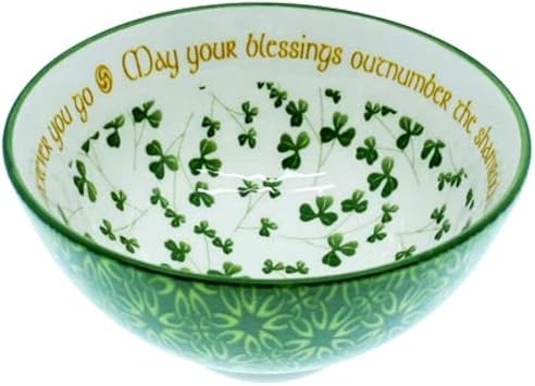 Royal Tara Irish Ceramic Blessing Bowl Shamrock Celtic Knotwork Kitchenware Gift Serving Soups Stews Salads Bone China Mixing Bowl for Kitchen Ceramic, Shamrock-May Your Blessing Outnumber 4.3"