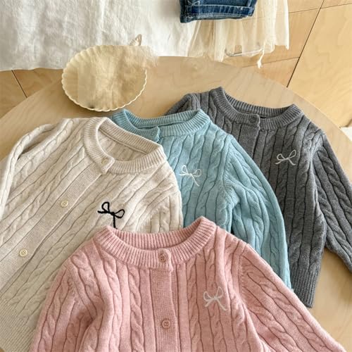 Girls Bow Embroidery Knit Cardigan Sweater for Teen Kids Button Closed Sweater Tops Baby Girls (Blue, 3-4 Years)4