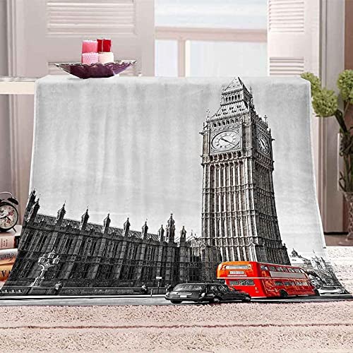 Plaid Polaire 180 x 200 cm Londres, 3D Impression Plaide Douce en Microfibre Flanelle Couverture lit 2 Personnes Couverture Adulte Enfant pour Canape et Lit plaide