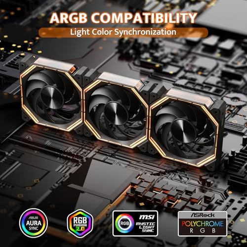 darkFlash INF34 120MM PC Case Fan, Daisy-Chain, up to 2000RPM Cooling, 4-Pin PWM, ARGB CPU Cooling Computer Fan, 3 Pack (Forward, Black)
