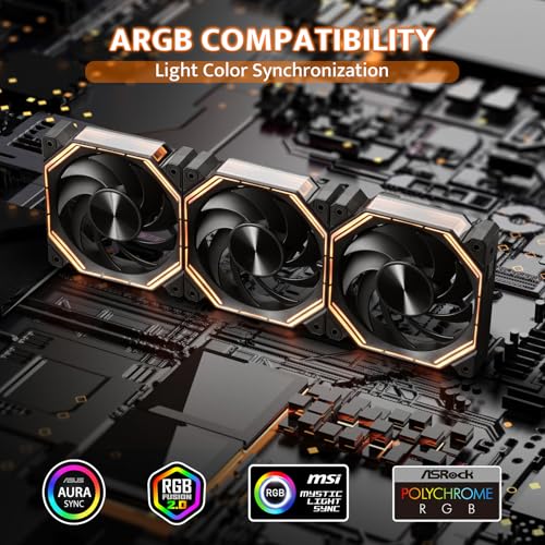 Image of darkFlash INF34 120MM PC Case Fan, Daisy-Chain, up to 2000RPM Cooling, 4-Pin PWM, ARGB CPU Cooling Computer Fan, 3 Pack (Forward, Black)
