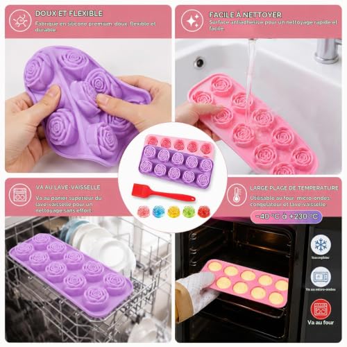 xolear 2 Pièces Rose Moule a Cake Silicone 10 Cavités avec Pinceau – vue 3
