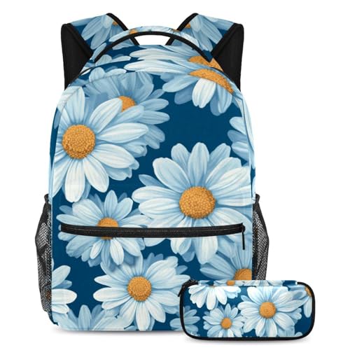 Cartables de grande capacité Wild Flowers Daisies解决 soulager le dos des étudiants avec trousse