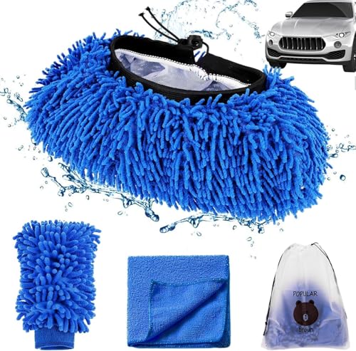 MINISOISO Kit Nettoyage Voiture, Housse de Brosse de Lavage, Gant de Lavage Microfibre, Chiffon Microfibre Voiture, Chiffon de Nettoyage, Sac de Rangement pour Nettoyage de Voiture