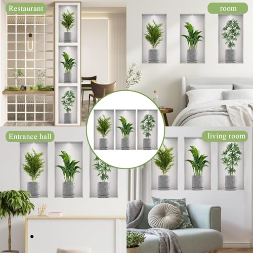 MFCGHXR 3D Pflanzen Wandtattoos – 3 Stück Wandsticker aus PVC, Selbstklebend für Wohnzimmer, Schlafzimmer, Flur und Fenster – Naturgetreue Wanddeko, 23x45 cm