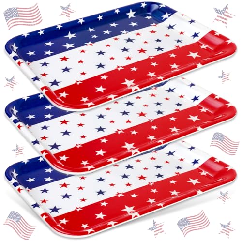 JarThenaAMCS 3PCS Patriotic Serving Trays Reusable Serving Dishes Red Blue White 4th of July Star Melamine Platter for Outdoor Party Independence Day Serving Food Snacks Fruits Dessert