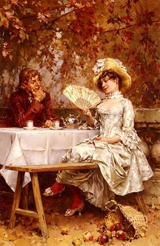 Art Portrait Thé dans le jardin d'automne Toile Décoration Salon Chaleureux