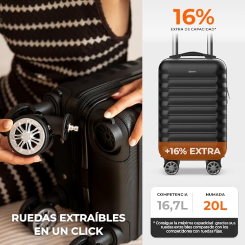 Miniatura 3 de Numada- Maleta De Viaje Cabina 40x25x20cm 20l Upfly Underseat 16 Xxs Con Ruedas Desmontables. Maleta Cabina Abs Ideal Como Equipaje De Mano Para Ryanair, Vueling O Easyjet Negro