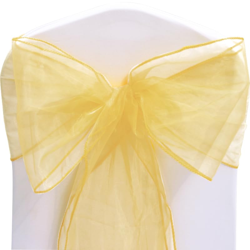 Time to Sparkle Pack of 30 Organza Sashes 22x280cm/9x110inch Wider Sash Fuller Bows Chair Cover Bows Sash for Wedding Party Birthday Decoration - Yellow Gold — image 1