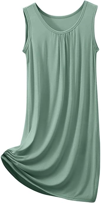JiXiang Summer Nightgowns for Women Plus Size Crew Neck Chemise Sleepwear Sleeveless Soft Nightwear Loose Comfy Nightshirts