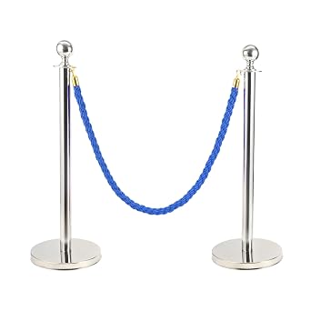 Trintion Queue Barrier Posts Stands Crowd Control Stanchions with 1.5M Ropes Heavy Duty Stainless Steel Queue Barrier Posts with Weighted Bases for Events Airports Hotels Silver Blue