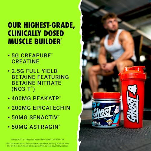 GHOST Size V3 Muscle Builder Dietary Supplement - Warheads Sour Watermelon, 30 Servings – Support Muscle Growth & Strength Building for Men & Women - Creatine & Betaine - Free of Sugar & Gluten - Thumbnail 3