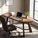 SAINTCY 70.86' Oval Computer Desk, Industrial Large Wood Metal Brown Office Desk, Modern Study Gaming Writing Table for Home Office Computer Desk for Study, Home Office